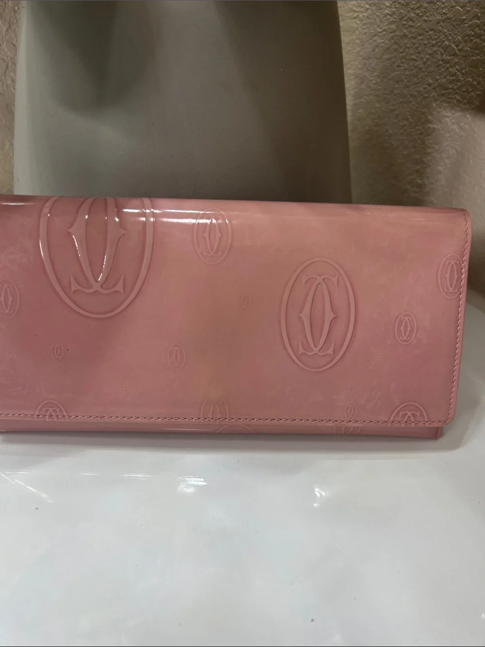 Cartier Pink Patent Birthday Embossed Logo Clutch wallet limited edition